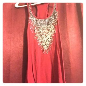 Red tank with silver sparkly sequins